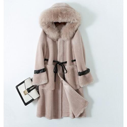 Women faux 100% fox collar, autumn and winter coat, female Korean long jacket, fur coats 9921