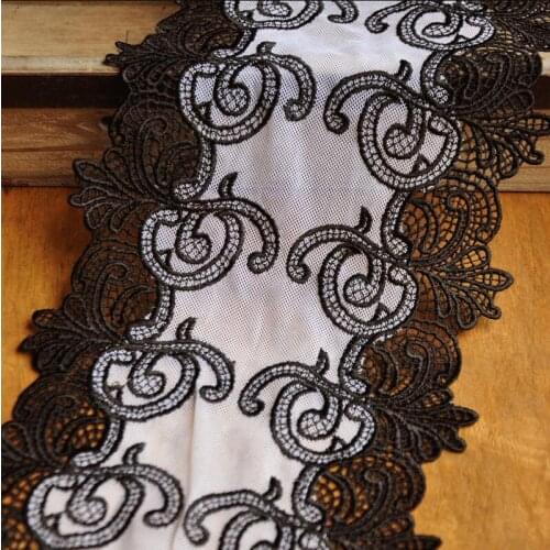1 Meter 16cm Black Floral Bilateral Embroidered Mesh Tulle Lace Fabric Dress Edge Lace Trim Ribbon Wedding Bridal Veils Craft