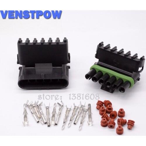 1pcs / lots Female Male Weather Pack 6 Pin Automobile Connector Plug Sealed Wiring Automobile Connector Kit 18-14 GA