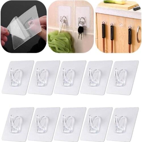 10Pcs Transparent Hangers Self Adhesive Wall Hooks Storage Holders Home Bathroom Kitchen Stick on Door Hooks For Keys Towels