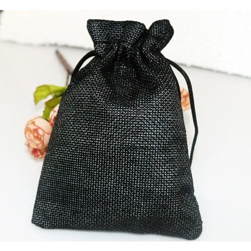 13*18cm 100pcs Black color linen jute bags drawstring gift bag Favor Watch Bracelet jewelry packaging bag Party Burlap Bags