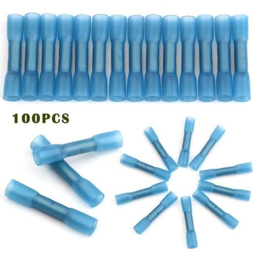 100PCS Waterproof Heat Shrink Terminals Seal Butt Wire Connectors Insulated Crimp Terminals Connector Kit 16-14 AWG