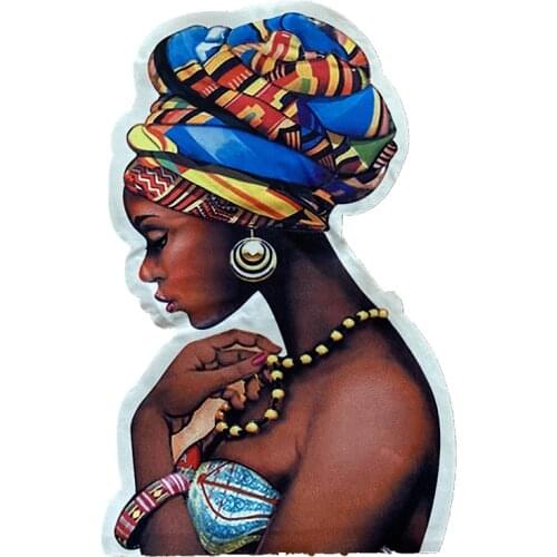 3D Printed African Women Heat Transfer Printing Sew on Patches for Clothes Jacket Handmade Printing Black Girl Appliques
