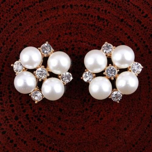 50pcs Rhinestones Pearl Buttons Flatback Crystal Decorative Button for Children Headband Hair Accessories