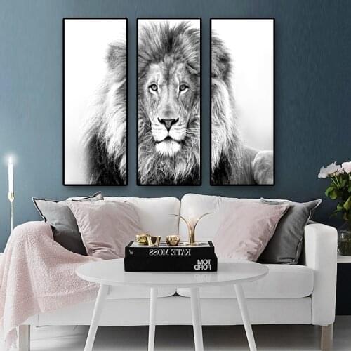 3Planes Black and White Lion Abstract Canvas Painting Posters and Prints Wall Art Picture For Living Room Cuadros