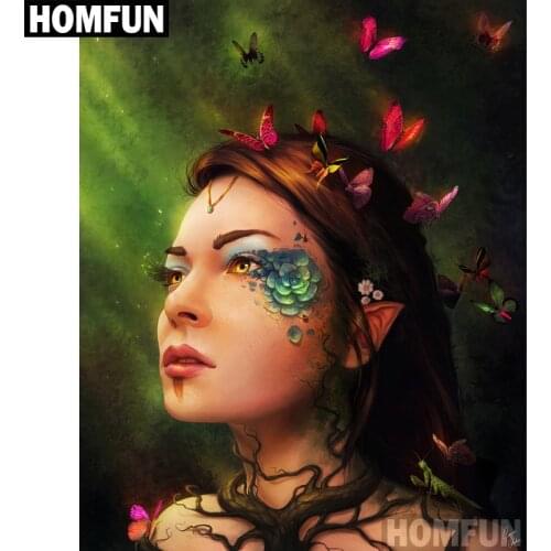 HOMFUN Full Square/Round Drill 5D DIY Diamond Painting "Girl butterfly" Embroidery Cross Stitch 5D Home Decor Gift A06875