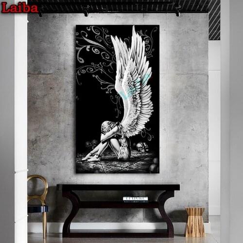 DIY diamond Painting Angels Abstract Portrait Black and white Home Decor rhinestone mond 5D mosaic Cross Stitch Needlework larg