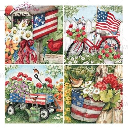 Diamond Painting Retro American Style Garden Scenery Diamond Embroidery Mosaic Rhinestones Cross Stitch Kit American Flag Decor