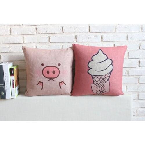 Free shipping/pink pig cute cartoon ice cream cotton pillowcas cushion for leaning on of 45 * 45 No Inner