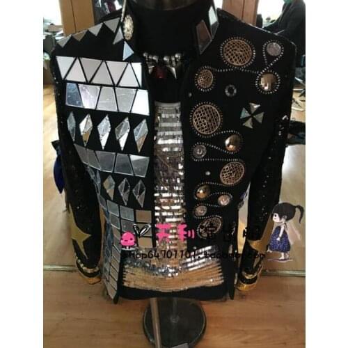 Free shipping High Quality Men Mirror sequins Coat Male singer Fashion stage costume new Mens Brand Performance jacket S-4XL