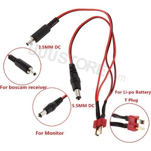 Power supply Y line 5.5 + 3.5 T Plug DC Cable connect Lipo battery and Monitor and Boscam 5.8G 5.8Ghz Receiver for FPV Aerial