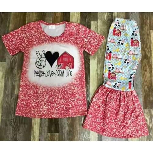 Childrens Clothing Boutique Girls Farm Life short sleeve flare bell sole suit