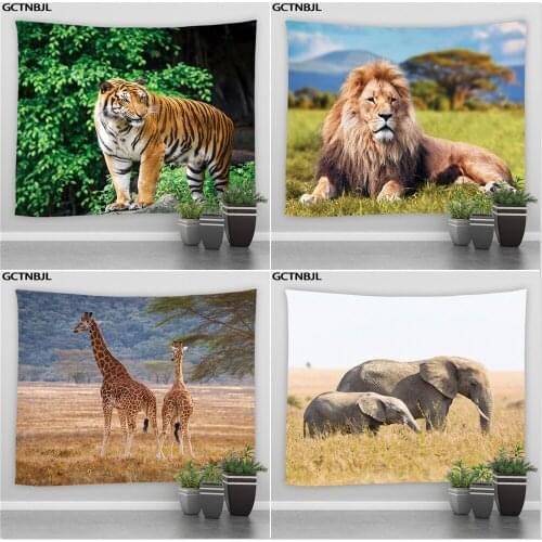 Elephant Tiger Lion Giraffe Tapestry Leopard Wolf Wild Animals Background Wall Hanging Tapestries Hippie Bedroom Decor Blanket