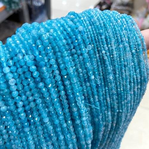 Aquamarine Stone Faceted Chalcedony Blue Jades 2/3/4mm Small Particles Beads For Jewelry Making Spacer Diy Bracelets Necklace