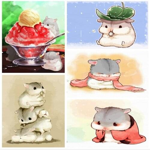 Paint By Number Hamster Animal Art Oil Painting Handmade Amusing Living Room Decorative Hanging Pictures Children Gift