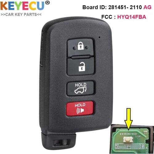 KEYECU Smart Remote Control Car Key for Toyota Highlander Kluger 2014 - 2019, Fob FCC ID: HYQ14FBA - 2110, P/N: 89904-0E121