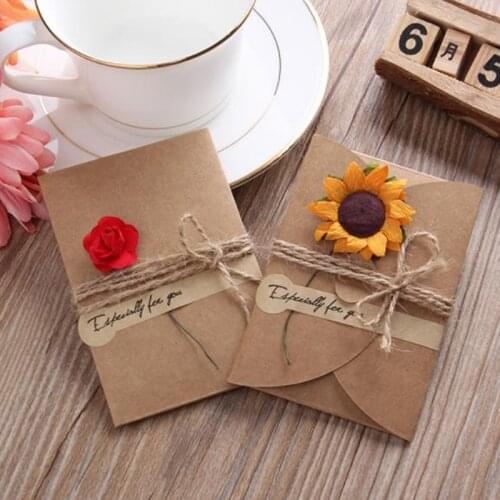 Invitation Envelopes Retro DIY Kraft Paper Invitation Greeting Card With Envelope Handmade Dry Flower Wedding Party