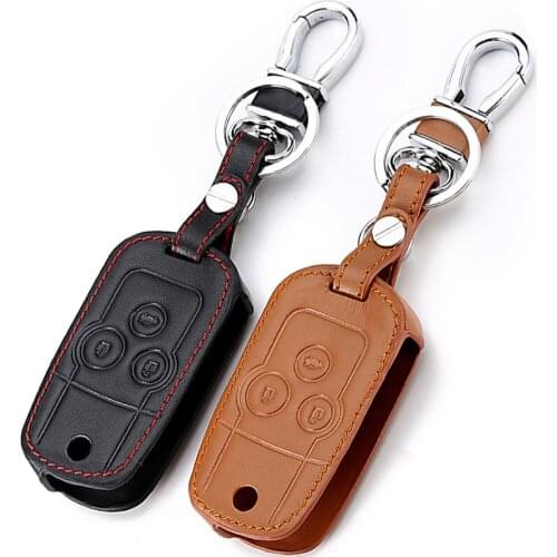 Leather Key Case for Car Key Chain For Honda Accord City Civic Crv Element Fit Hrv Odyssey Crider Jed keychain cover