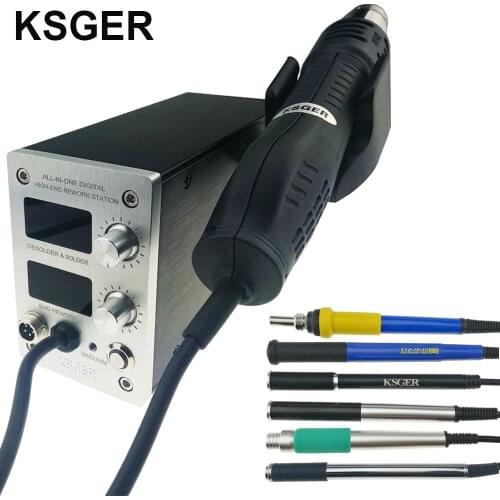 KSGER STM32 OLED T12 Temperature 2 IN 1 ALL IN ONE Hot Air Gun Dryer Digital High-Eng Rework Soldering Station Iron Handle