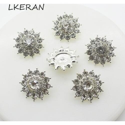 LKERAN 10Pcs 23MM Alloy Flower Crystal Rhinestone Button For Craft Sewing Diy Handmade Clothing Decorative Accessories