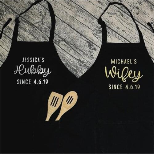 Set of 2 Custom Apron, Chef Apron, Personalized Couple Apron, Wifey and Hubby Apron Set, Wedding Couple Gift