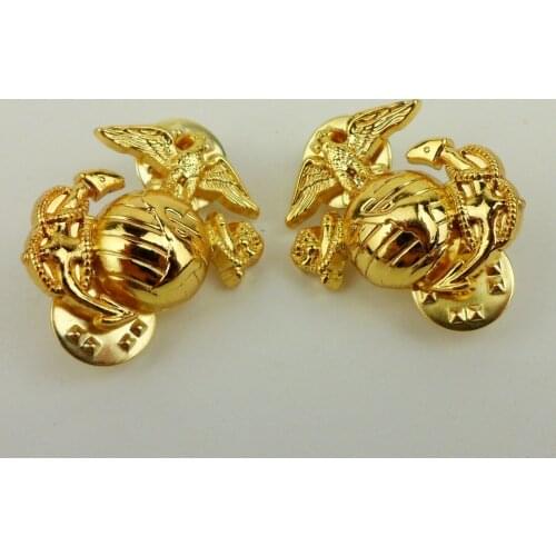 PAIR GOLDEN US MARINE CORPS COLLAR INSIGNIA BADGE USMC LAPEL PINS Military Store 5605101