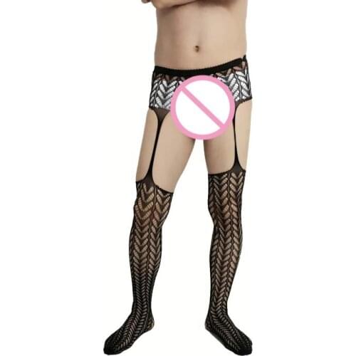 Boy Night Wear Tights Sexy Club Party Lingerie Men Fishnet Body Stockings Transparent Underwear Open Crotch Suspenders Pantyhose