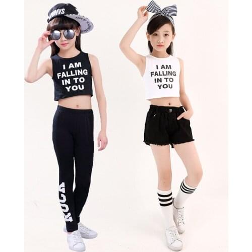 Clothes hip hop dance girl street dance kids costume hiphop kids dance costume jazz dance wear crop tops jean shorts leggings