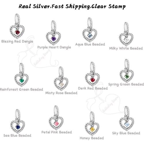 Real 925 Sterling Silver Beads Birthstone Charms Pendants Fits Original Bracelets Necklaces Bangles Women Jewelry Birthday Gifts