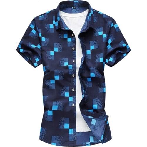 Men Summer plaid Printed casual Loose Short sleeve shirts male Hawaiian vacation Beach shirt camisa masculina 5XL 6XL 7XL