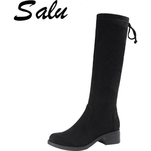 Salu Fashion Boots Women Knee High Boots Suede Autumn Winter Warm Shoes Woman Party Dancing High Motorcycle Boots