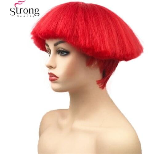 StrongBeauty Short Bob Synthetic Wig Shroom hairstyle Red Bowl haircut Red Black Blonde White Wigs