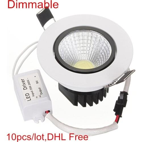 DHL Free LED COB Down Light Recessed Ceiling Downlight 6W 9W 12W 15W Dimmable COB LED Downlight AC85-265V with driver