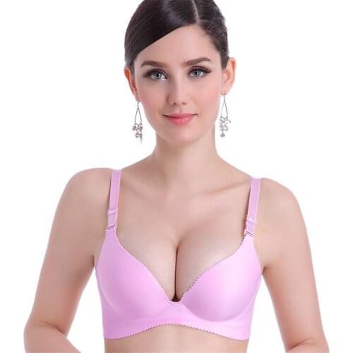 New sexy push up bra women smooth pure color no steel ring seamless underwear gathered stereo anti-vibration bralette plus size