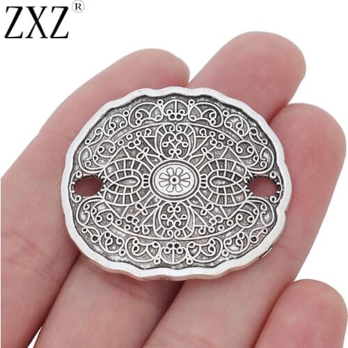 ZXZ 5pcs Tibetan Silver Alloy Oval Disc Connectors Charms Pendants for Bracelet Jewelry Making Findings