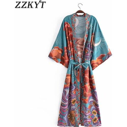 ZZKYT 2021 Women Spring Fashion Chic Print Midi Dress Vintage Bow Tie Sashes Long Sleeve Female Casual Dresses Vestidos Mujer