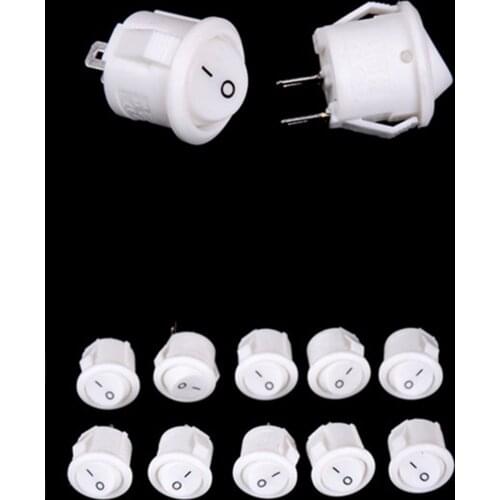 10Pcs 16mm Diameter Small Round Boat Rocker Switches Black Mini Round Black White Red 2 Pin ON-OFF Rocker Switch