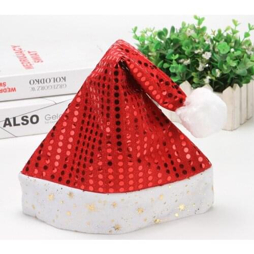 20 Pcs Red Sequin Point Christmas Hat Santa Claus Party Role Playing Halloween New Year Holiday Supplies Children Adult