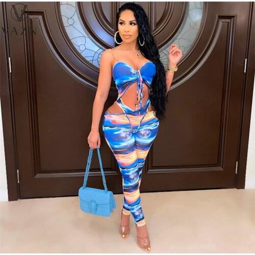 VAZN 2021 INS Strapless Colorful Print Sleeveless Street Shinny Sexy Lady Women Party Beach Jumpsuits Full Pant Bandage Rompers