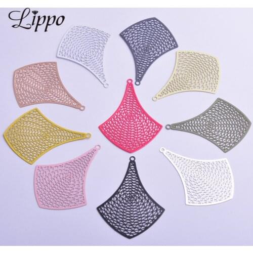 30pcs AB5562 37*50mm Filigree Geometry Charms Silver Color Big Pendant DIY Jewelry Earring Making