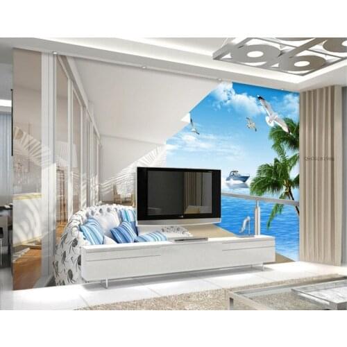 3d customized wallpaper custom 3d wallpaper Balcony with sea view outside the window photo 3d wallpaper