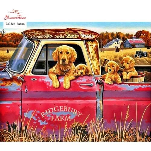 GOLDEN PANNO Diamond Painting Full Square 5D Diy Daimond Embroidery Diamant Mosaic Sale Displasy Broderie Diamant Dog in Car 03