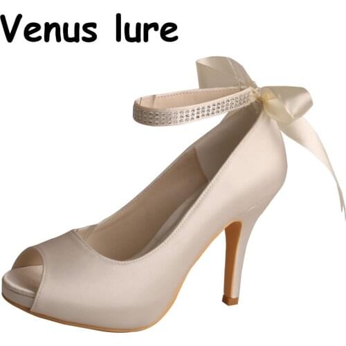 Satin Formal Shoes for Women Heels Ankle Strap Wedding Shoes for Bride High Heels