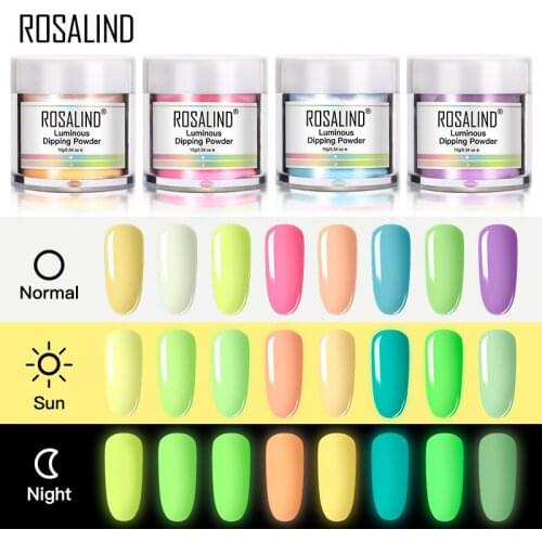 ROSALIND Nail Glitter Nail Art Luminous Dipping Powder 3 Color Changing Acrylic Nail Manicure Powder