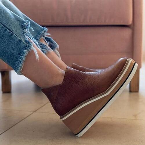 Womens Ankle Boots Casual Wedges Leather Platform Shoes for women 2021 Side Zipper Ladies Boot Female Footwear botas de mujer