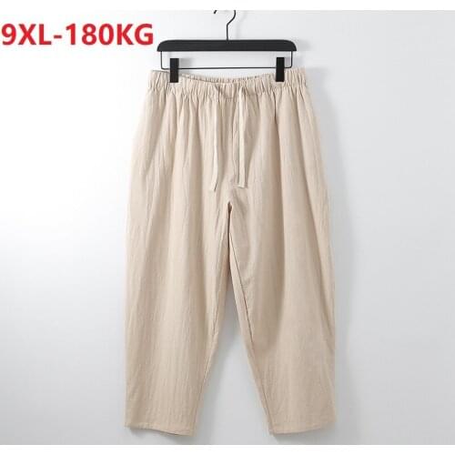High quality summer ankle-length pants homewear japan style linen cotton plus size 8XL 9XL tang suit loose Harem pants khaki 70