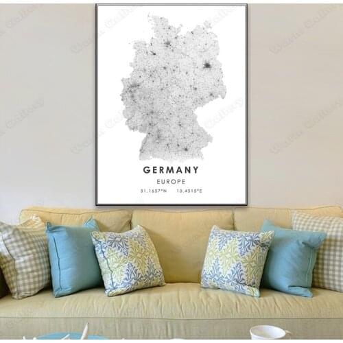 Black and White Europe City Map The Germany City Map Poster HD Print Wall Art Canvas Nordic Landspace Painting for Home Decor