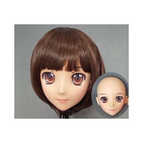 DM148) Female Sweet Girl Resin Half Head Kigurumi Mask With BJD Eyes Cosplay Japanese Anime Role Lolita Mask Crossdress Doll
