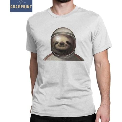Hipster Space Sloth T-Shirts for Men Round Collar Pure Cotton T Shirts Animal Short Sleeve Tees Printed Tops
