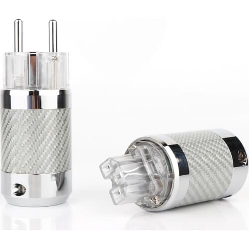 Hifi audio Silver Plated EU Schuko Power Plug IEC Female connector Carbon Fiber Metal Chassis Connector HI Eed